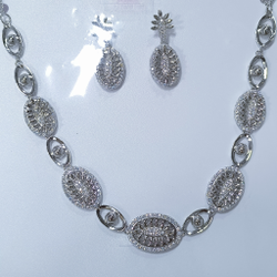 New Design 92.5 Silver Cz Stone Nacklace With Earings