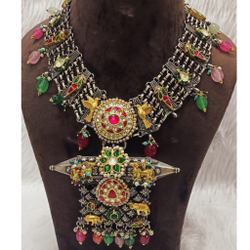 Heavy Gemstone Nakhra Necklace In Vintage Silver