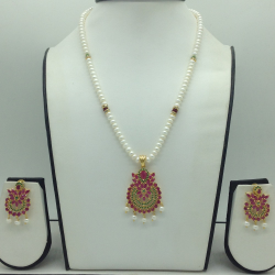 Red,Green Cz Pendent Set With 1 Line White Pearls Mala JPS0839