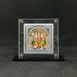 Real silver designer coin of ganesha in color printing and yantra