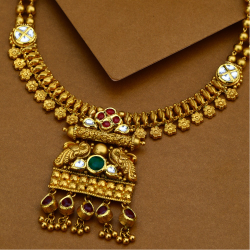 916 Gold Antique Peacock Design Necklace Set