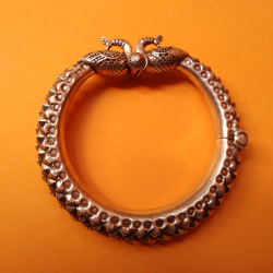 Pure Silver Twin Peacock Rajwada Kada Bangle (adjustable) |puran