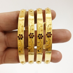 18 Kt Yellow Gold Traditional Handmade Slip-On Bracelet Bangles 40 Gm