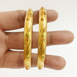 18 Kt Yellow Gold Traditional Handmade Slip-On Bracelet Bangles 20 Gm