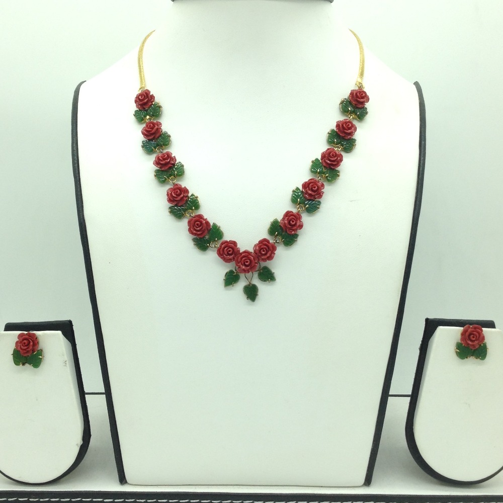 Coral flower and jade leaves necklace set  jnc0119