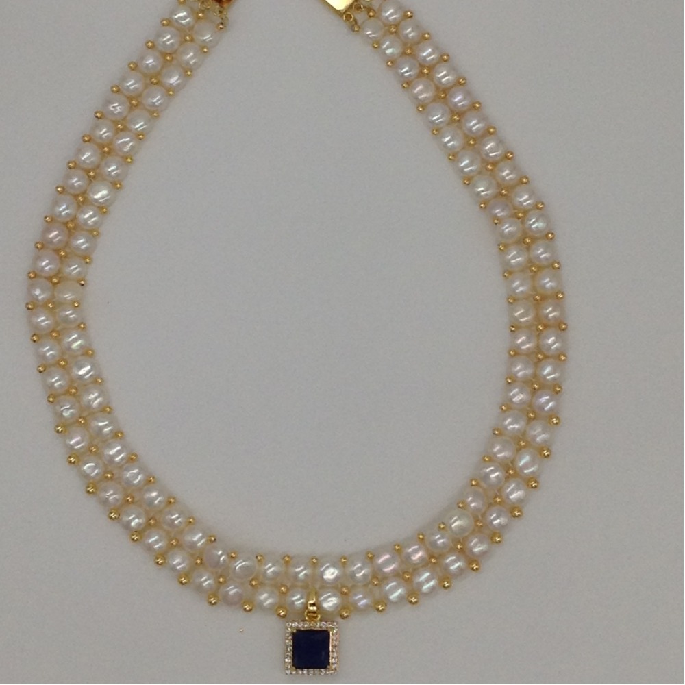 White;blue cz pendent set with 2 line button pearls jps0387