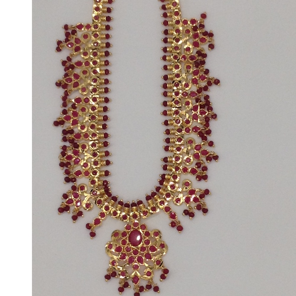 Red cz stones guttapusal necklace haar set jnc0030