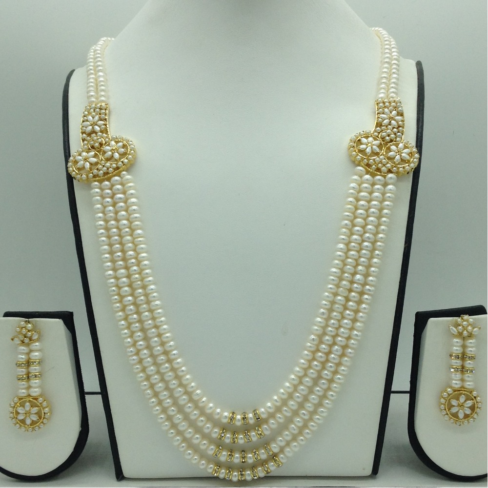 Pearls Broach Set With 4 Line Pearls Mala JPS0773