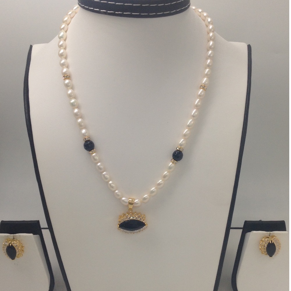 White;black cz pendent set with oval pearls mala jps0155