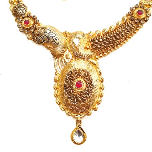 22k Gold Antique Oxidised Designer Necklace Set MGA - GN085