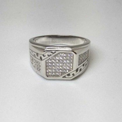 925 Sterling Silver AD Diamond Casual Gents Ring