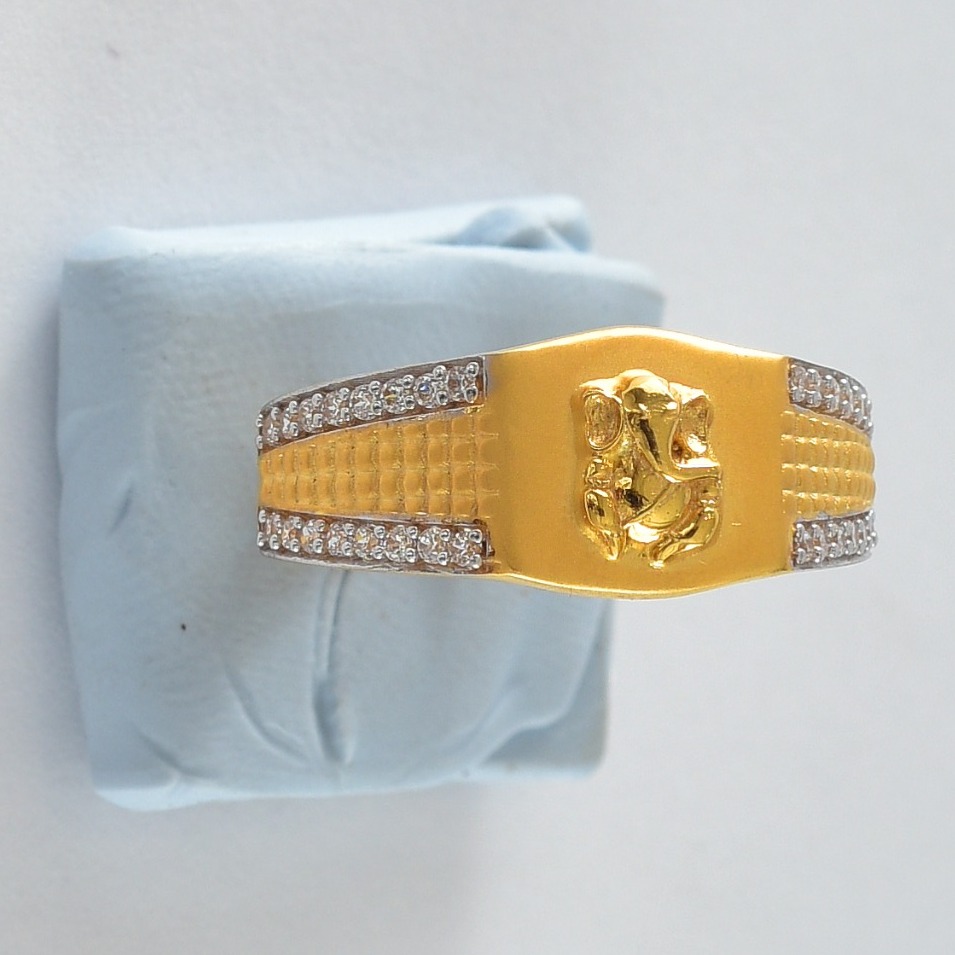 916 cZ Gold Hallmark Ganesh Design Ring 