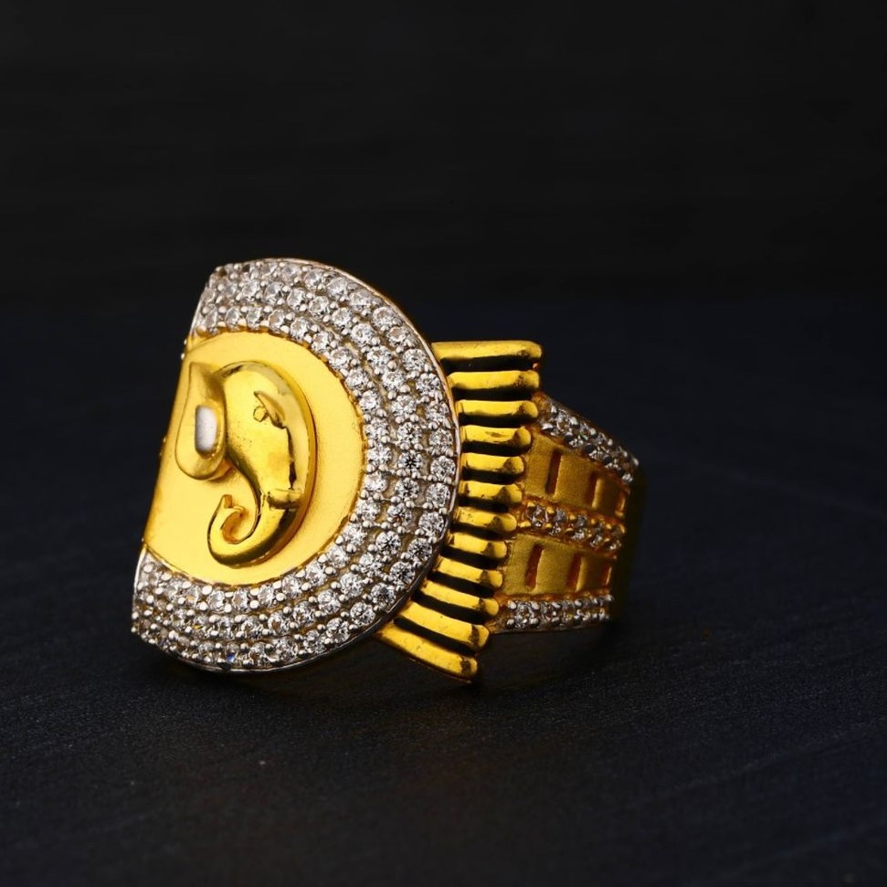 916 Gold CZ Ganeshji Design Ring