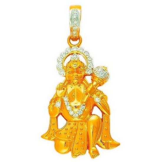 916 Gold CZ Lord Hanuman Pendant