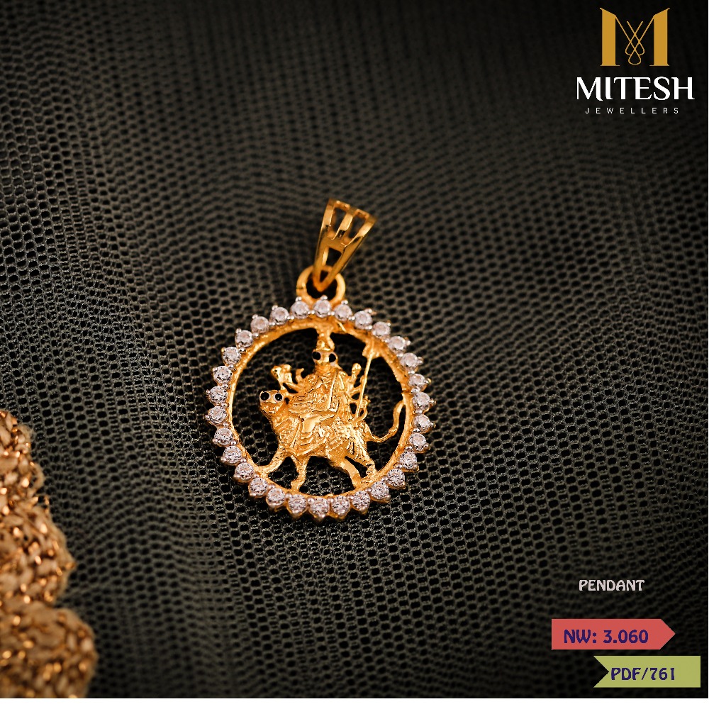 22K CZ ROUND AMBAJI MATA PENDANT 