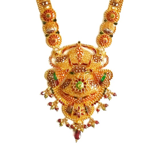 916KDM Long Meenakari Flower Shaped Necklace Set MGA - GLS043