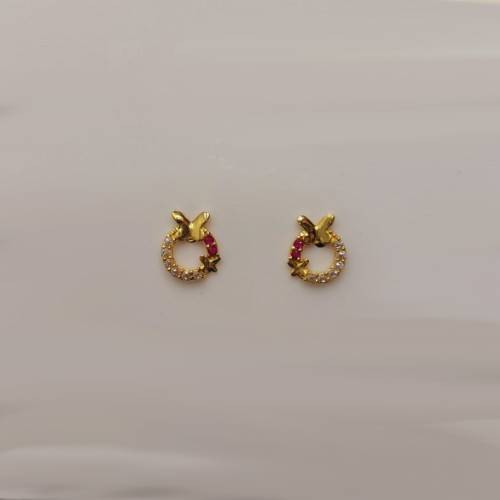 Gold Red Stone Earring