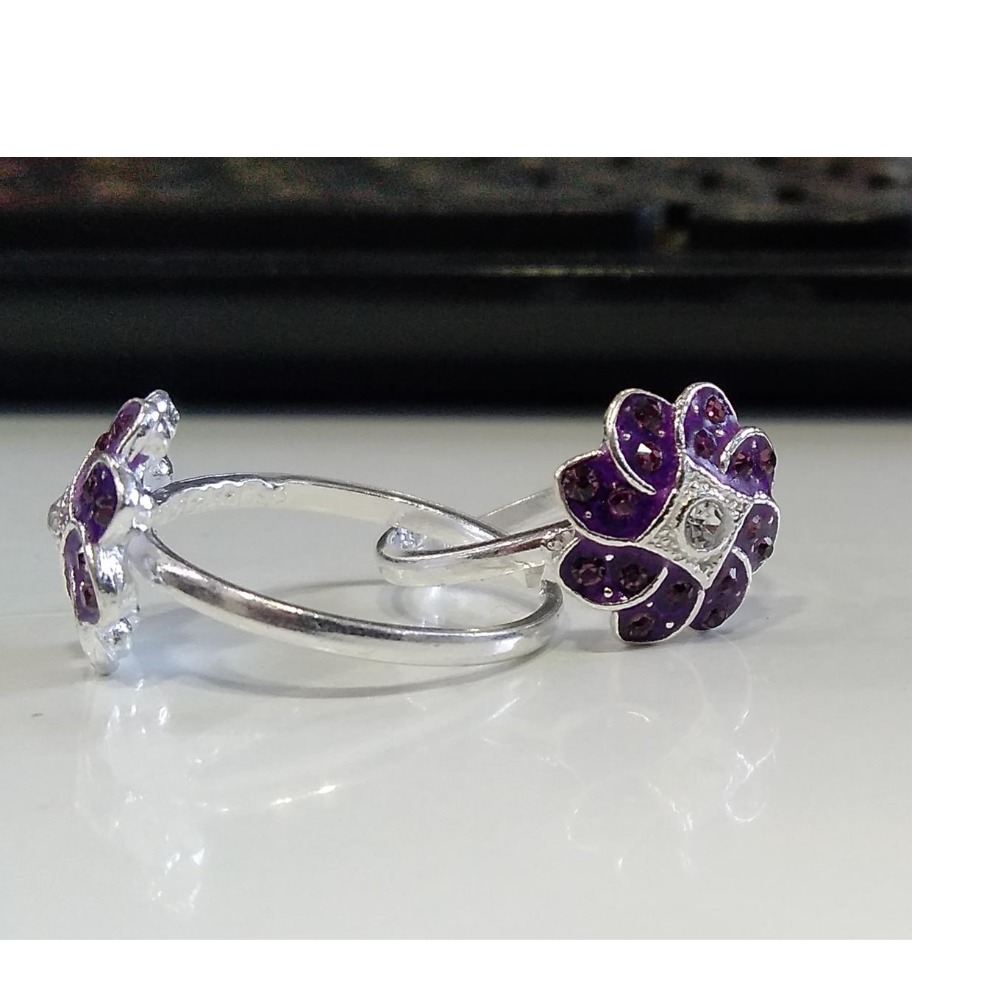 Silver Purple Colour  stone  Fancy Toe Rings For Ladies