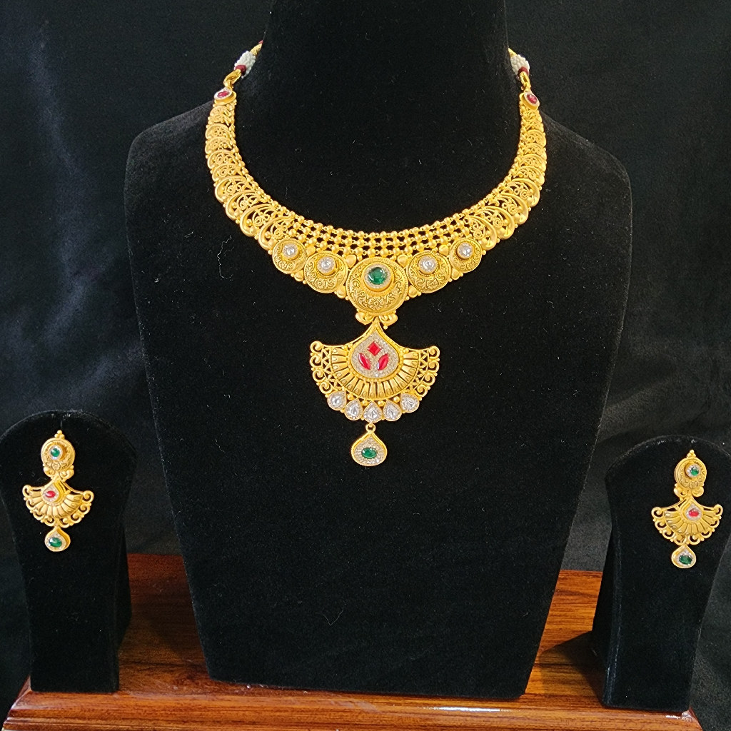 9l6 gold antique swory jadter Necklace Set