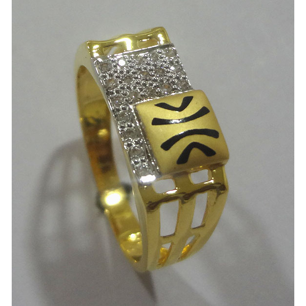 916 GOLD CZ DIAMOND STYLISH BLACK MINA DESIGN GENTS RING