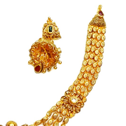 22k Gold Antique Oxidised Designer Necklace Set MGA - GN075