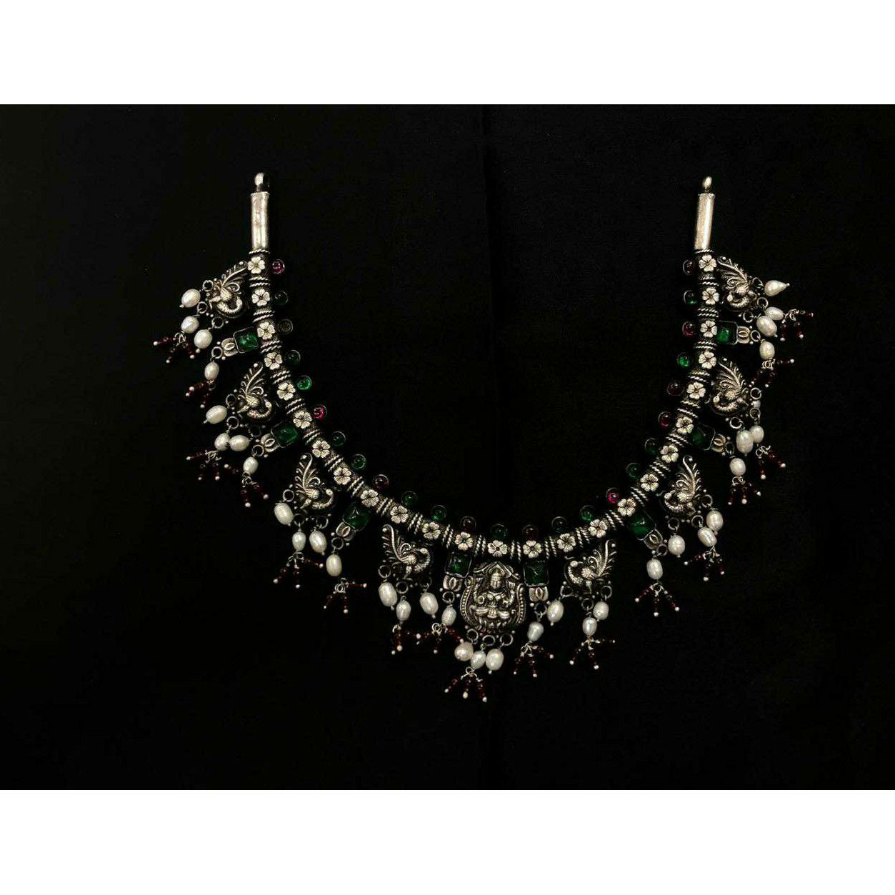 92.5 Sterling Silver Rajwadi Bol Moti Necklace Set Ms-3950
