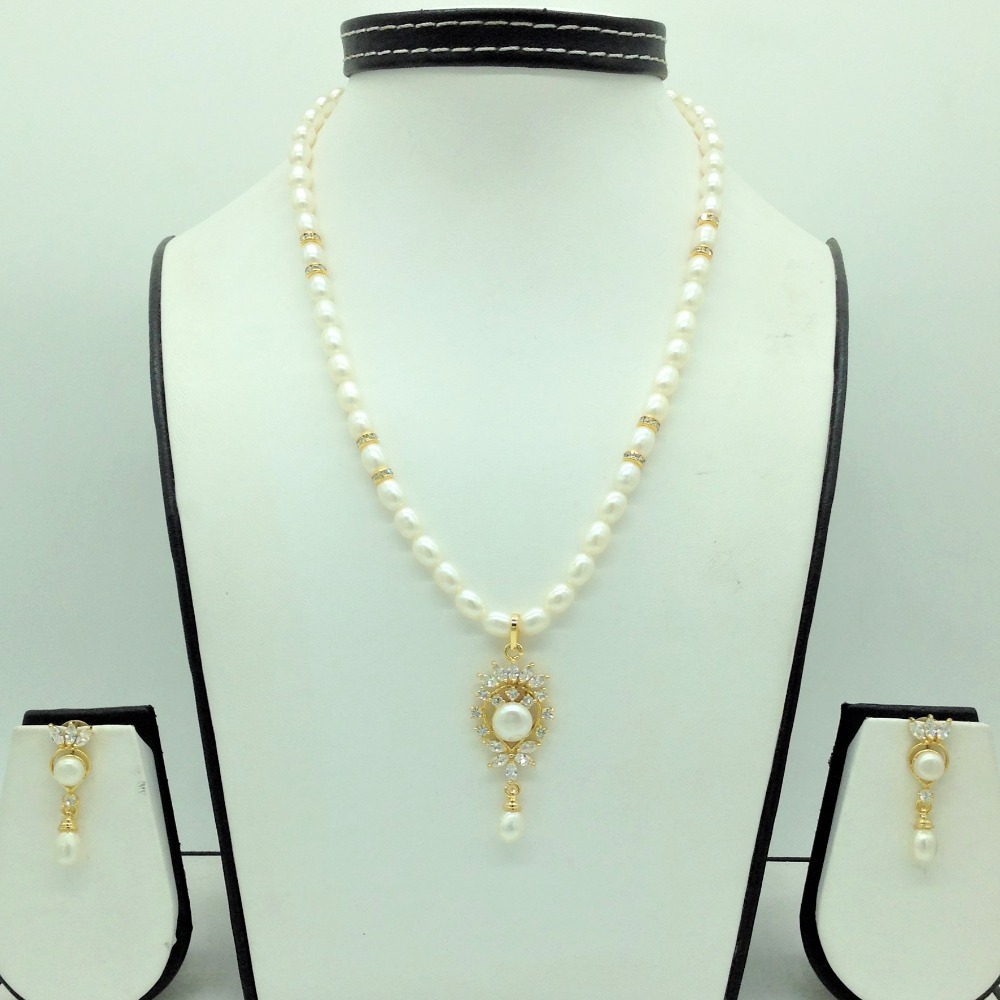 Buy quality White cz pendent set with 1 line oval pearls mala jps0684 ...