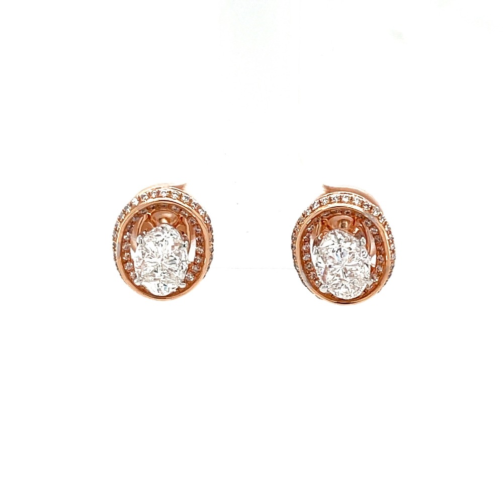 Pie oval solitaire look diamond stud earring in 1.07 cts