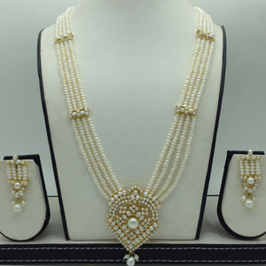 White Pearls Ranihaar Set With 4 Line White