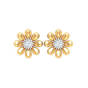 18K Gold Real Diamond Flower Earrings MGA - S