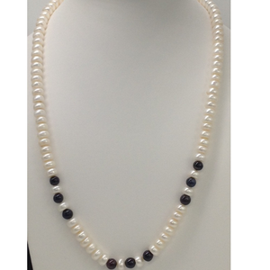 white flat pearls mala with blue sapphires ro