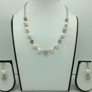 Freshwater pink pearls silver chain set jn