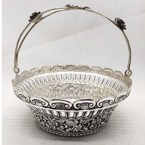 Puran pure silver flower tokri with handle in