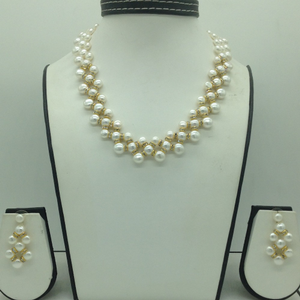 Freshwater White&nbsp;Button Pearls ZigZag Neckla