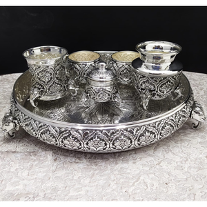 925 pure silver antique pooja thali set