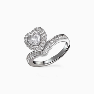 Silver zircon crown heart ring