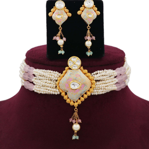 Pearl Classy Gold Studded Necklace Set AJNS11