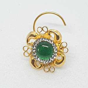 Gold Green Diamond Ladies Nose Pin