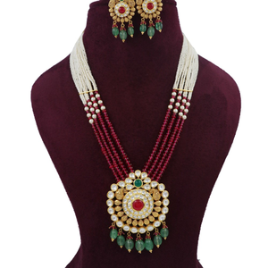 Gold shining colourful moti necklace set for 
