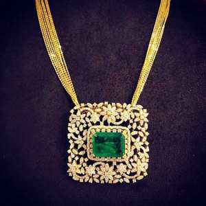 Diamond Green Stone Bridal Pendant