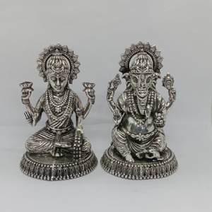 Pure silver idol of laxmi ganesha