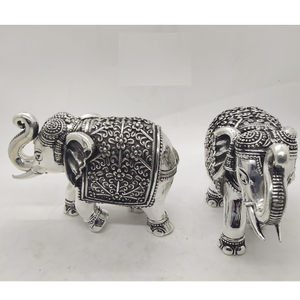 92.5 pure silver elephant pair with raised tr