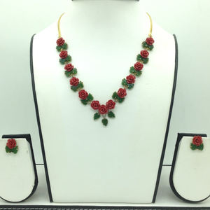 Coral Flower and Jade Leaves Necklace Set J