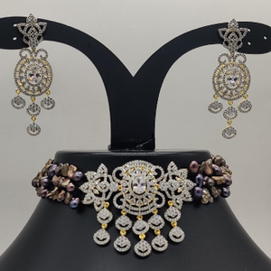 White cz choker set with brown pearls jps1014