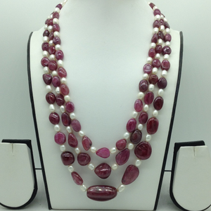 White Pearls with Red Ruby Oval 3 Layers N