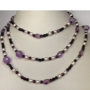 White Oval Pearls With Faceted Amethyst Beeds