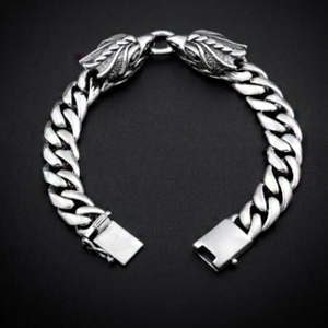 18 Kt White Gold Dragon Link Men's Antique Br