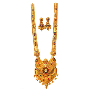 22k Gold Flower Shaped Long Necklace With Ear