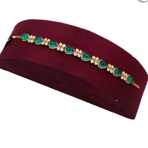22K Gold Green Stone Single Line Bracelet