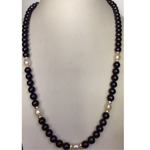 Freshwater black round pearls chakri necklace